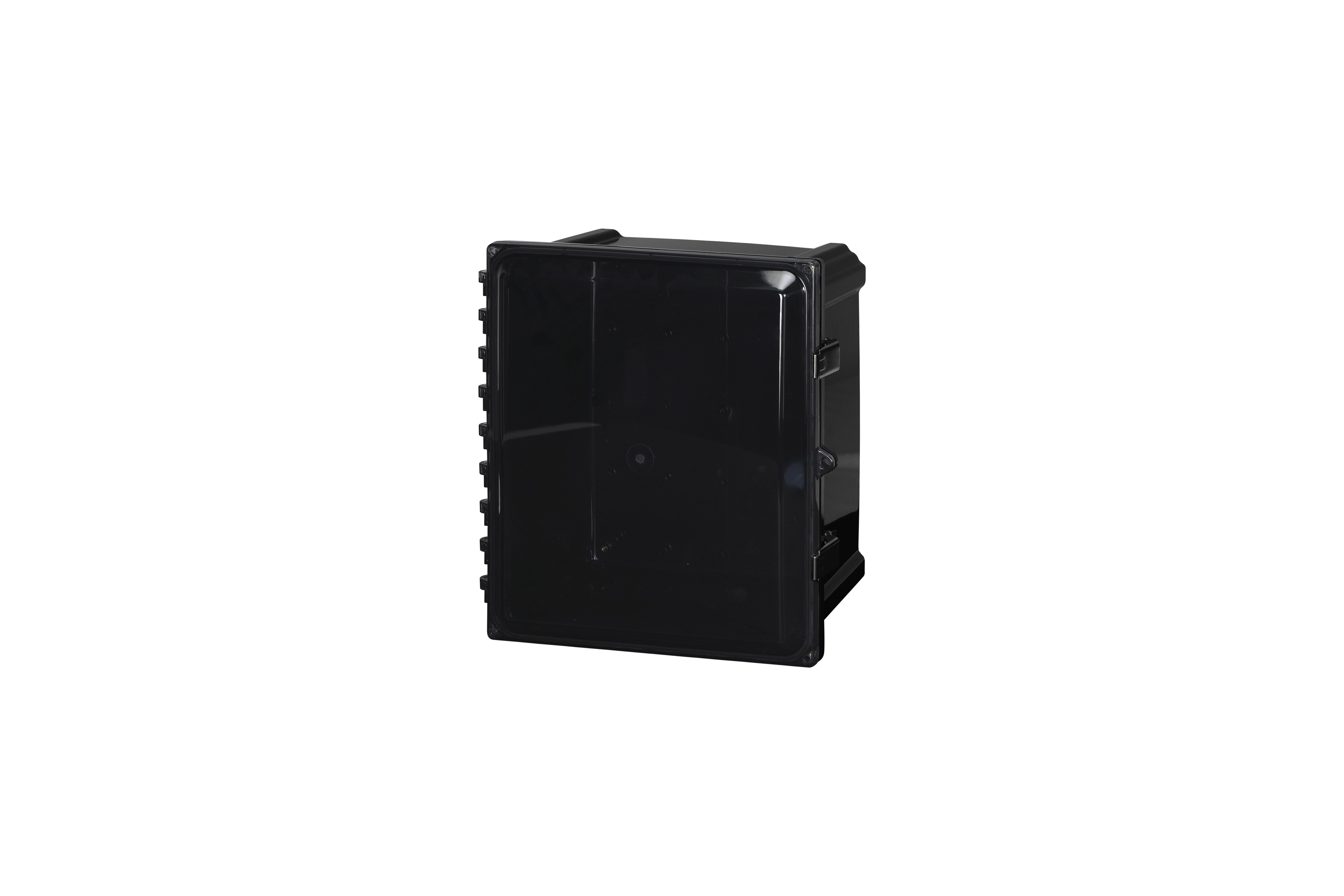 BK-AH14126CSS-QFL-Closed.jpg Polycarbonate Enclosure 12 x 10 x 6 Inches Heartland Black with Clear Cover with Stainless Steel Latches by AttaBox®